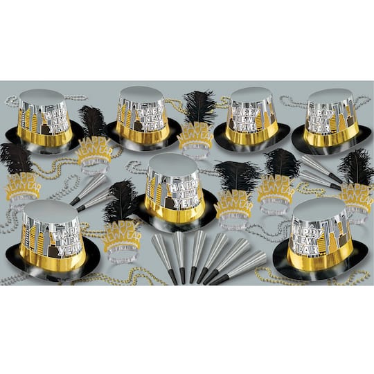 Beistle Silver, Gold & Black New Year Toast of the Town Party Favor Kit for 50